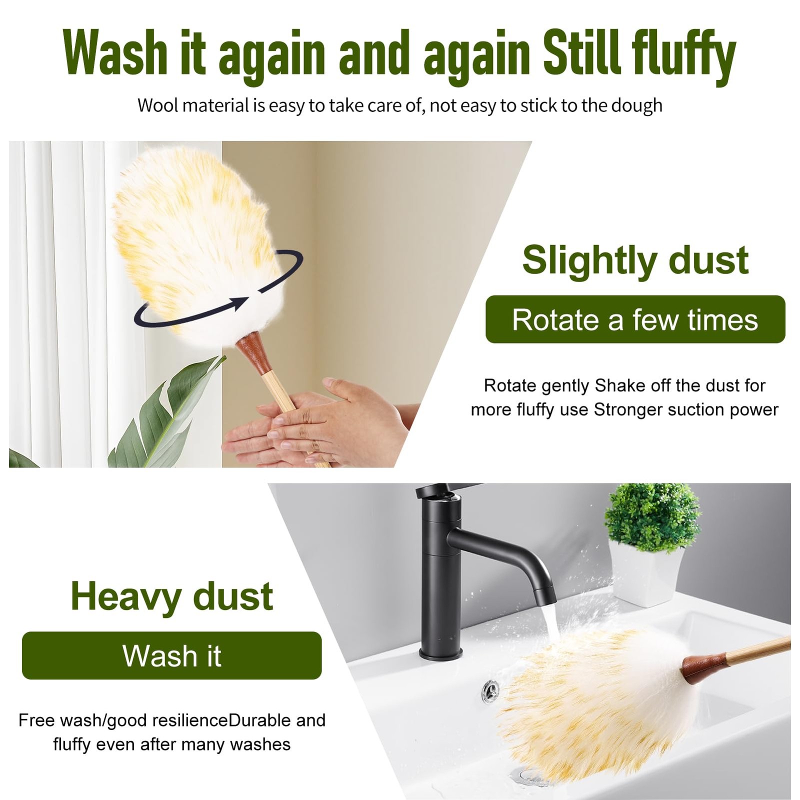 MehelloFeather Natural Lambswool Duster 16 Inch Handheld with 16inch, Yellow