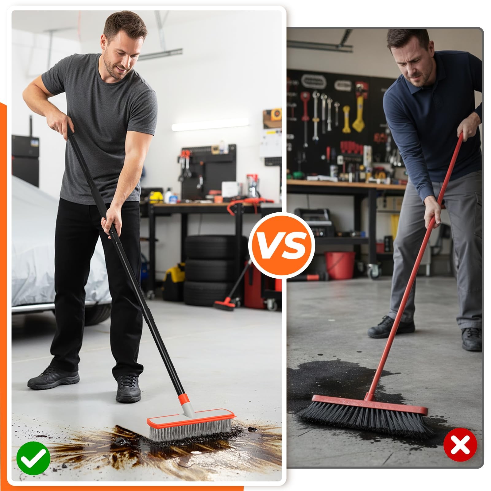 MAVRIZ Stainless Steel Concrete Brush with Long Handle – Heavy Duty Deck Brus.
