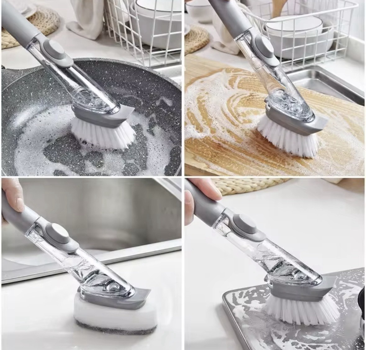 Scrub Brush with Replaceable Head and Easy Grip 4/pieces