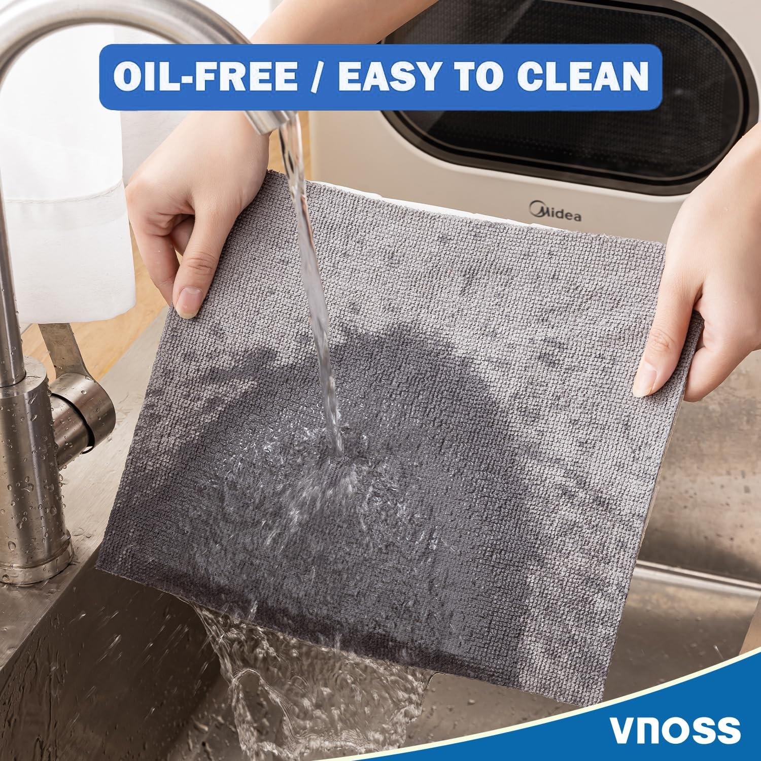 Vnoss 55 Pack Microfiber Cleaning Cloth Roll, Tear Away 9”X11”-55PK, Grey
