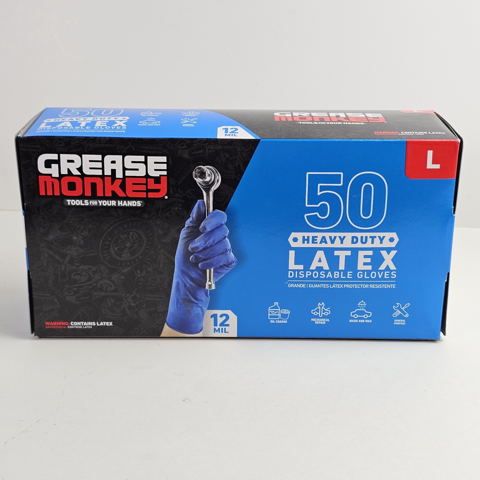 GREASE MONKEY LATEX DISPOSABLE Heavy-Duty GLOVES 50 COUNT SIZE LARGE 12 MIL New!