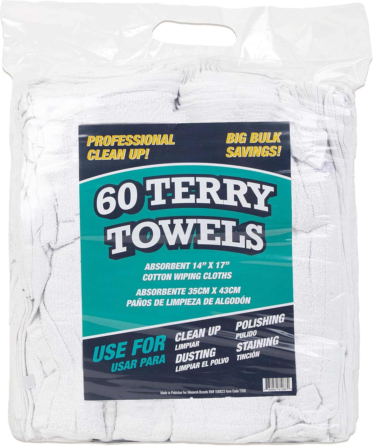 Arkwright TT60 Terry Cloth Rags, Pack of 60, 100% Cotton Cleaning Towels for Kit