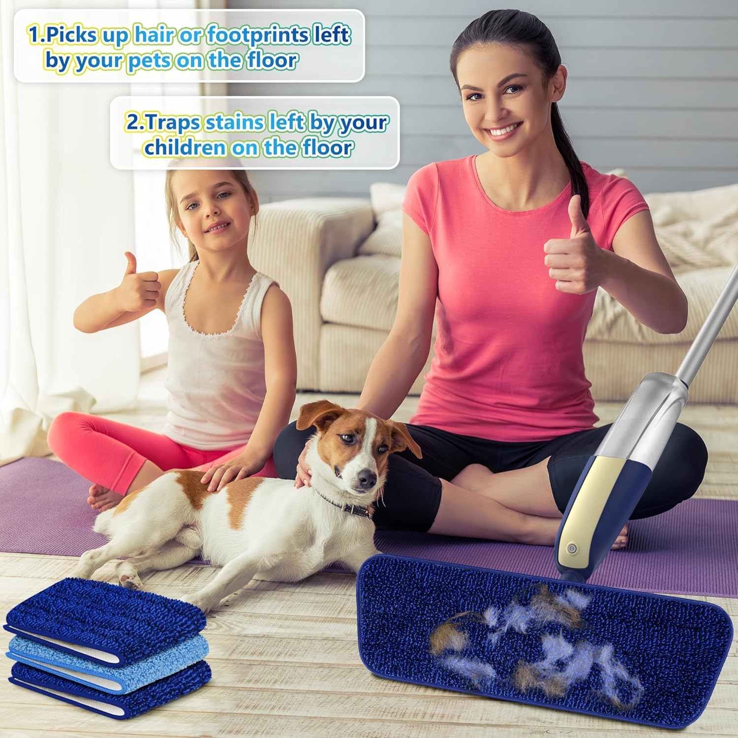 Spray Mop Floor Cleaner Wet Dry Flat Mop w/ 3 Reusable Pads for Hardwood Tile