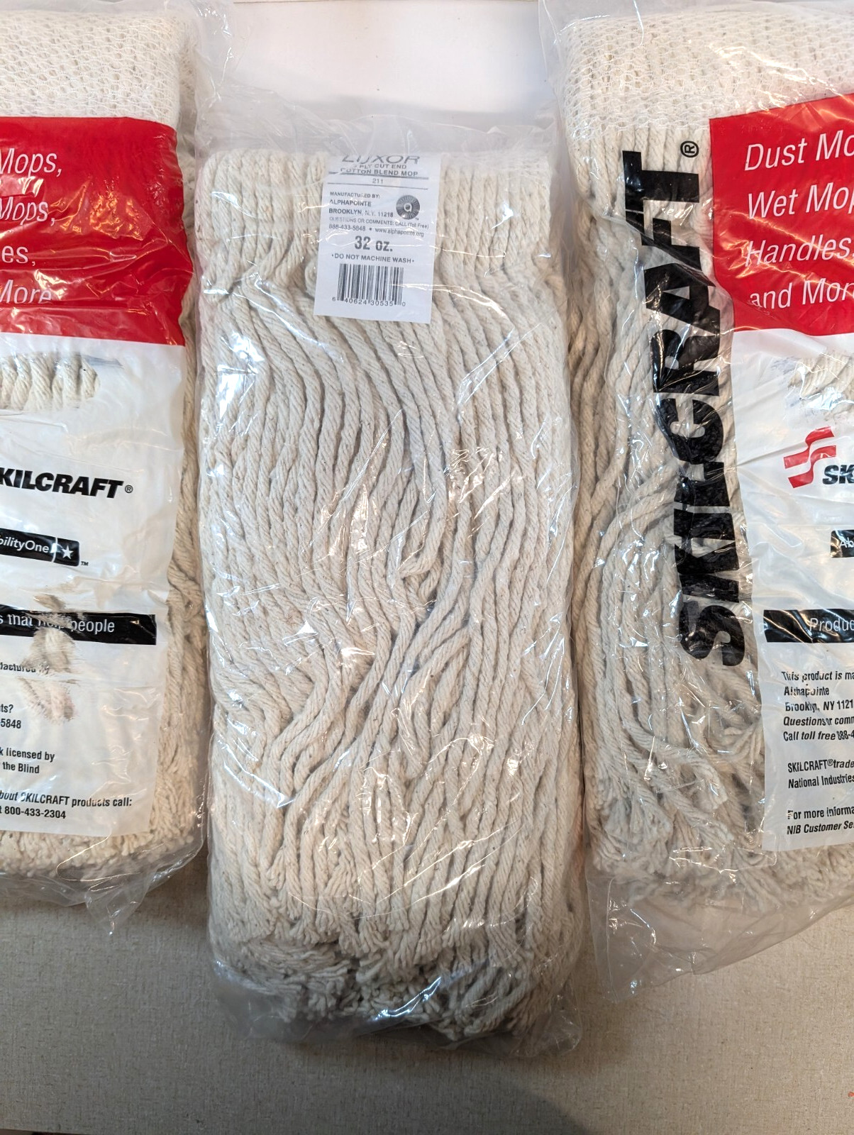 Luxor 32 oz Cotton blend Wet Mop 8 PLy Cut End, Lot Of 3