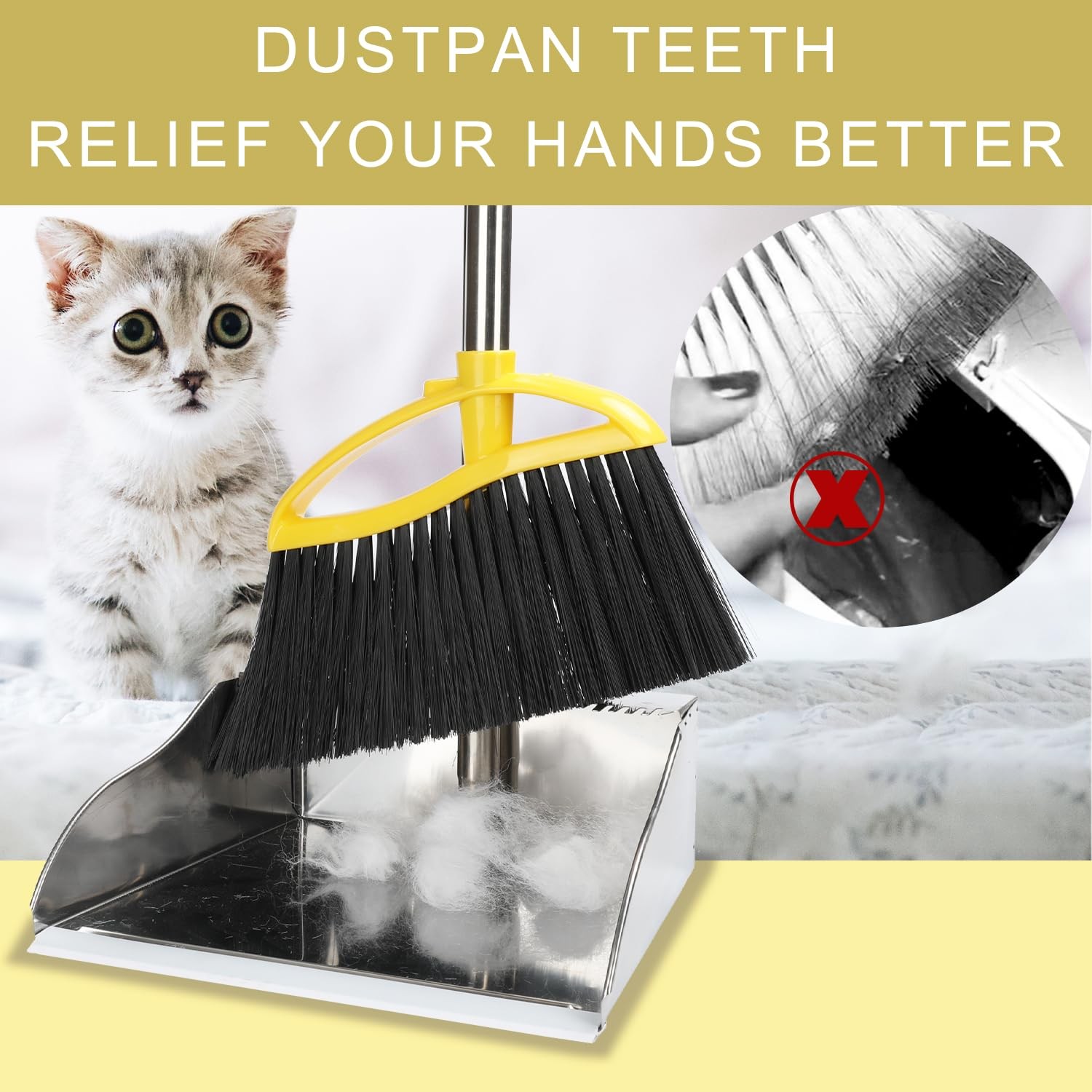 Broom And Stainless Steel Dustpan Set For Home Kitchen Indoor Soft Bristles