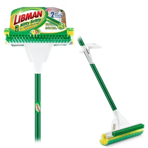 Nitty Gritty Roller Sponge Mop with Scrub Brush Green Steel Handle