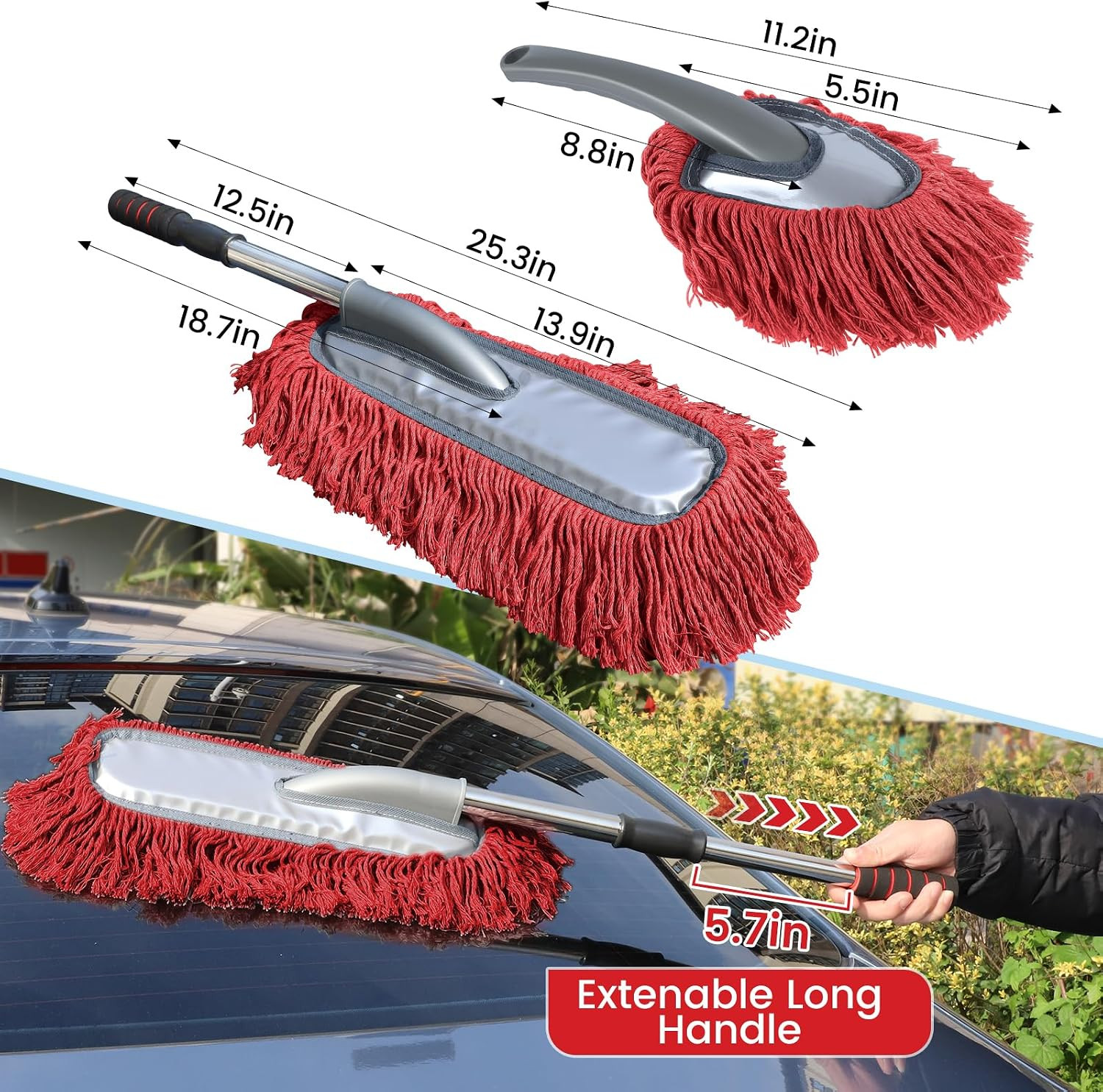 2 Pack Large Car Duster Exterior Scratch Free with Extendable Handle