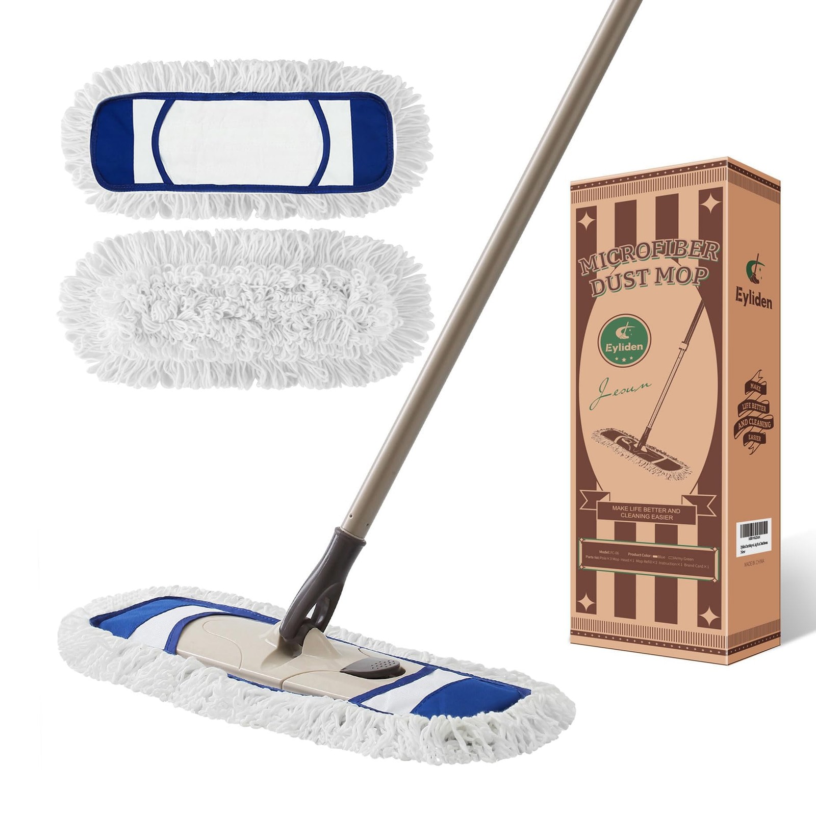 Dust Mop with Reusable Washable Pads – One-Touch Pad Release, Height Adjustab…