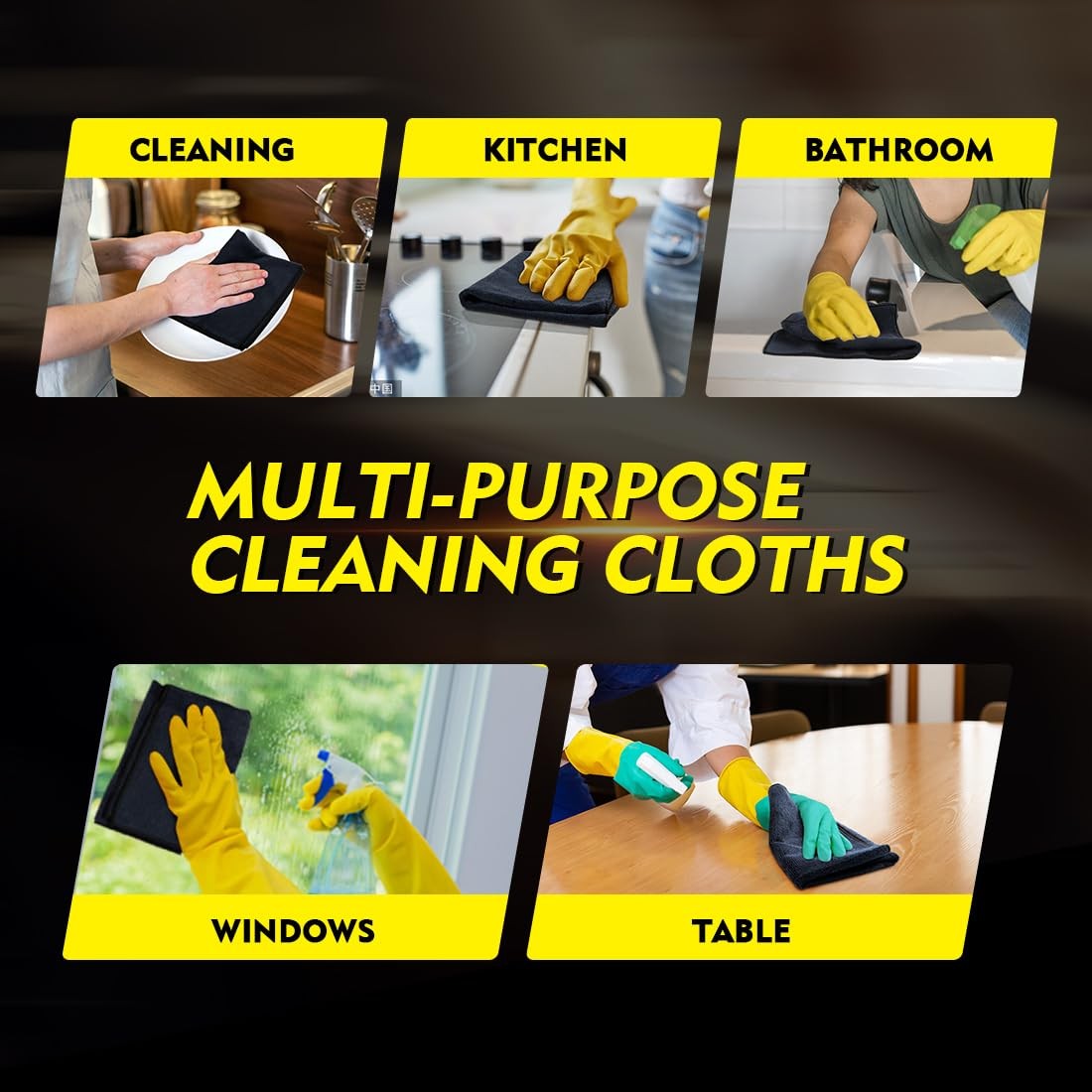 HOMEXCEL Black Microfiber Cleaning Cloth 12 Pack, 12.5 x Inch,