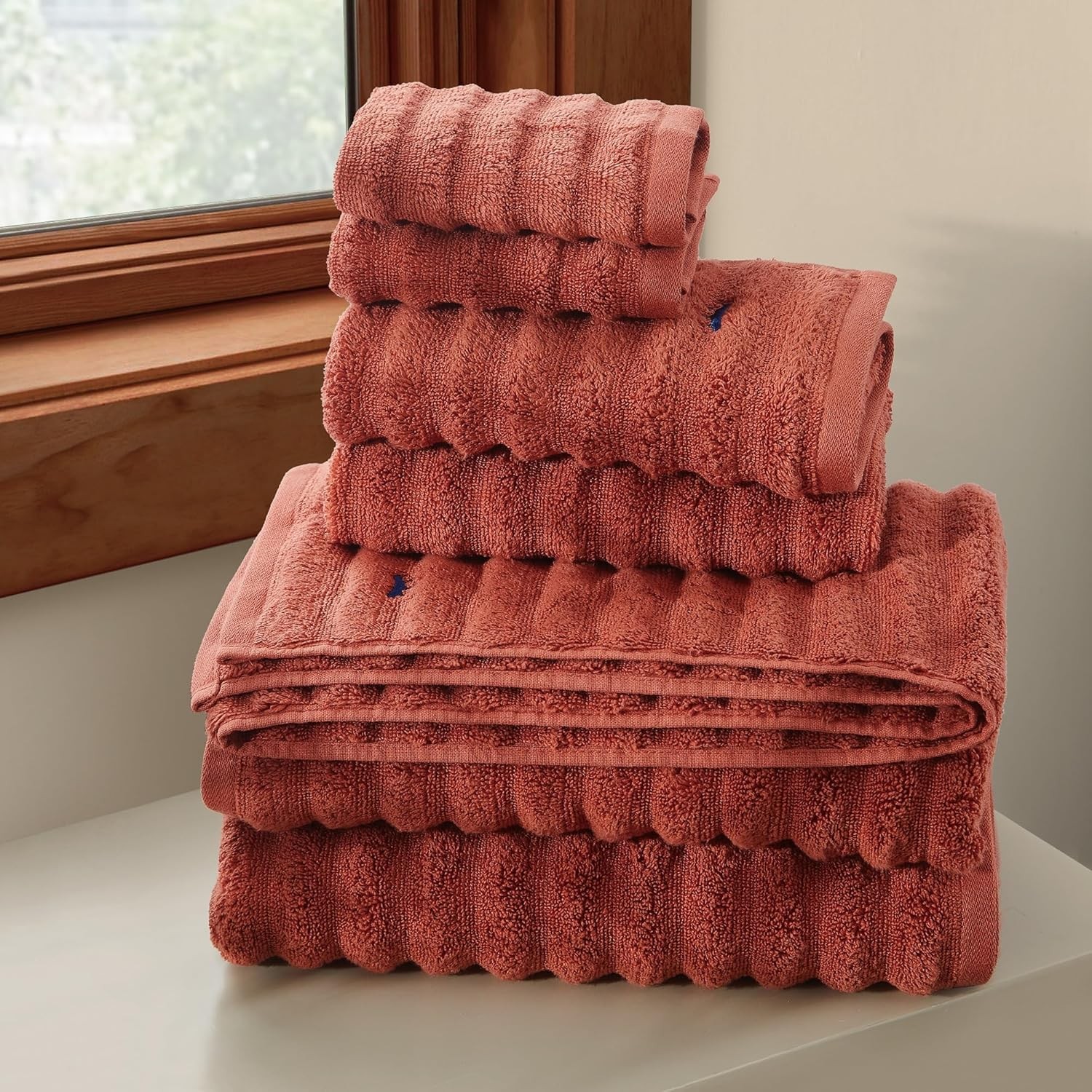 Textured Rust 6 Piece Towel Set, Solid Color Themed, Oeko-TEX Certified