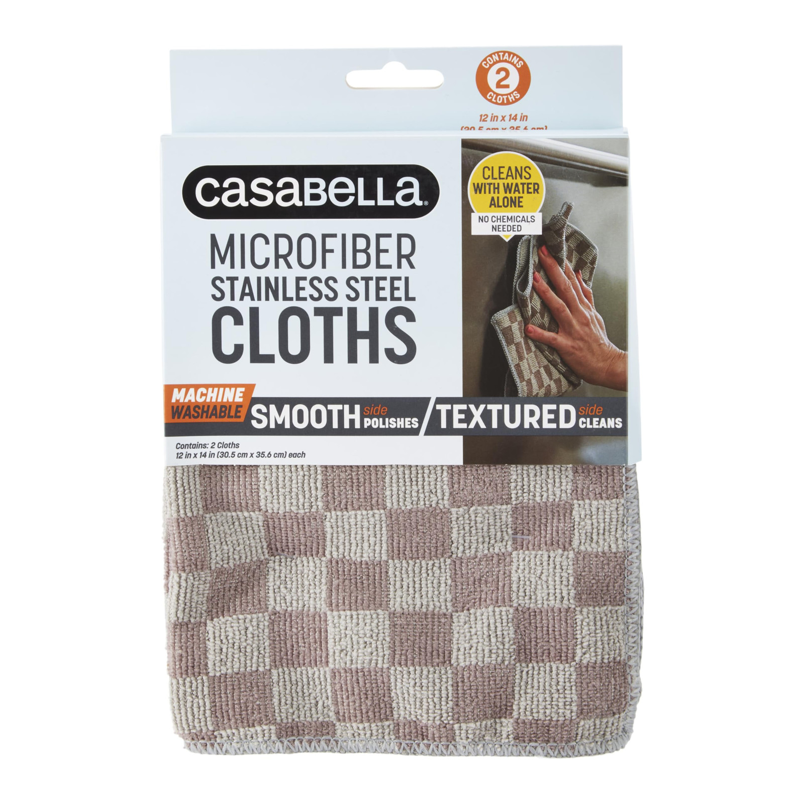 Casabella Microfiber Stainless Steel Cleaner Cloth Pack of 2 Grey 12×14 Inches