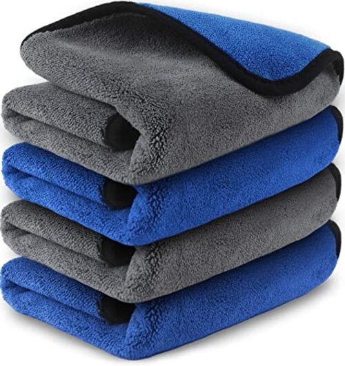 Microfiber Towels for Cars Wash 16 X 16 Inch, Pack of 4, Blue-grey, 800 Gsm