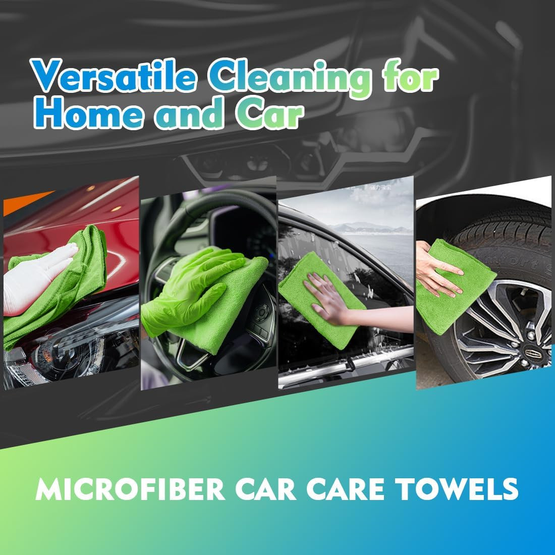 Green Microfiber Cleaning Cloth 12 Pack, 12.5 X 12.5 Inch Microfiber Towels for