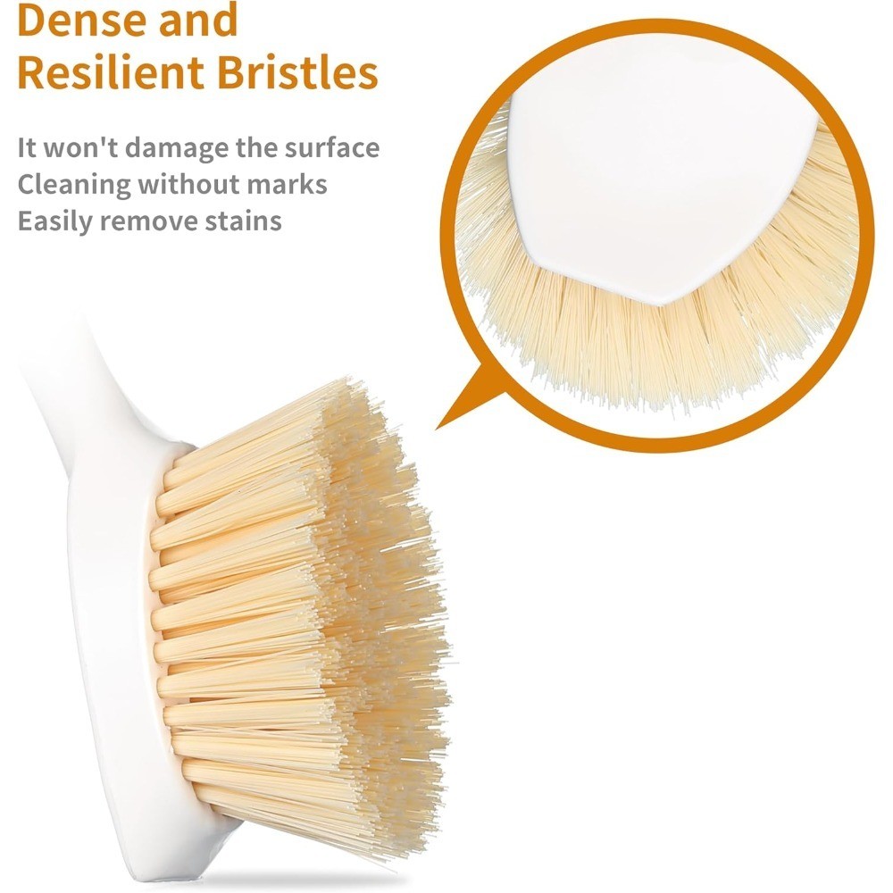 2 Pack Dish Scrubber Brush with Bamboo Handle and Built-in Scraper for Pots Pans