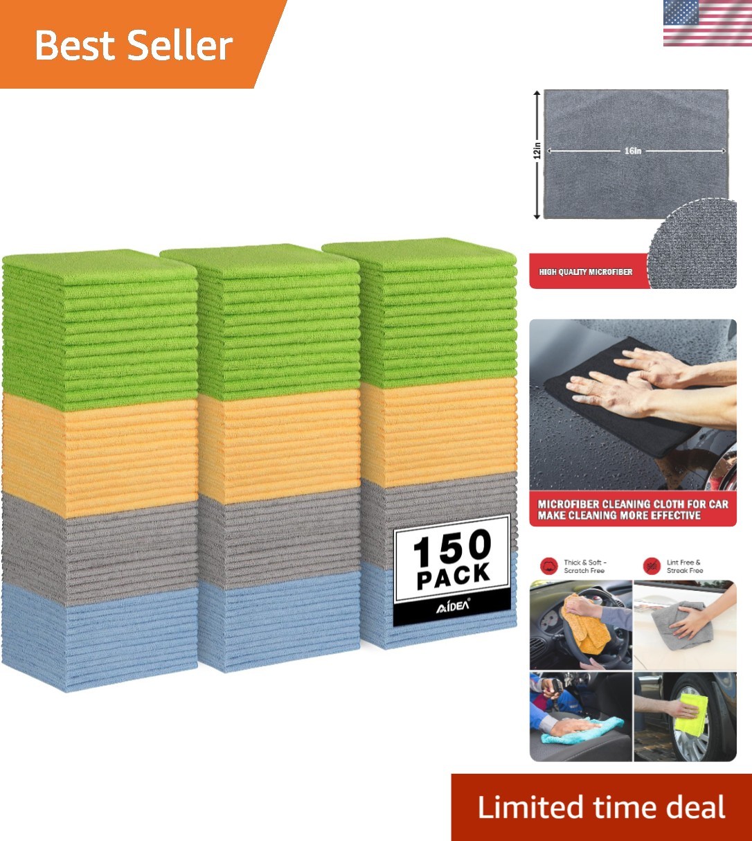 150 Count Ultra-Soft Microfiber Cleaning Cloths – Ideal for Home & Car, 12×16