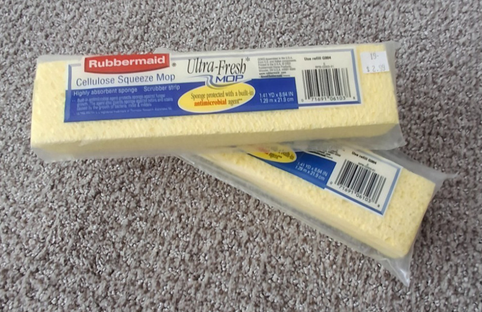 Lot of 2 Rubbermaid Ultra-Fresh Cellulose Squeeze Mop Refill Scrubber Strip New