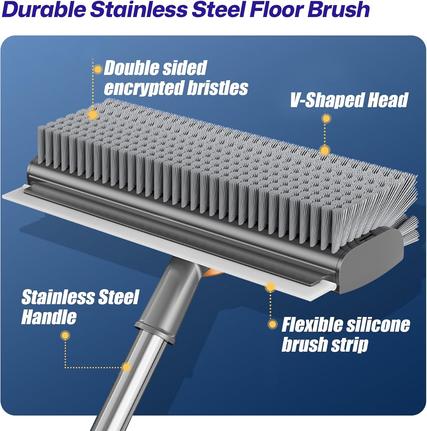 3-In-1 Floor Scrub Brush with Long Handle, Scrape and Heavy-Duty Stiff Bristle F