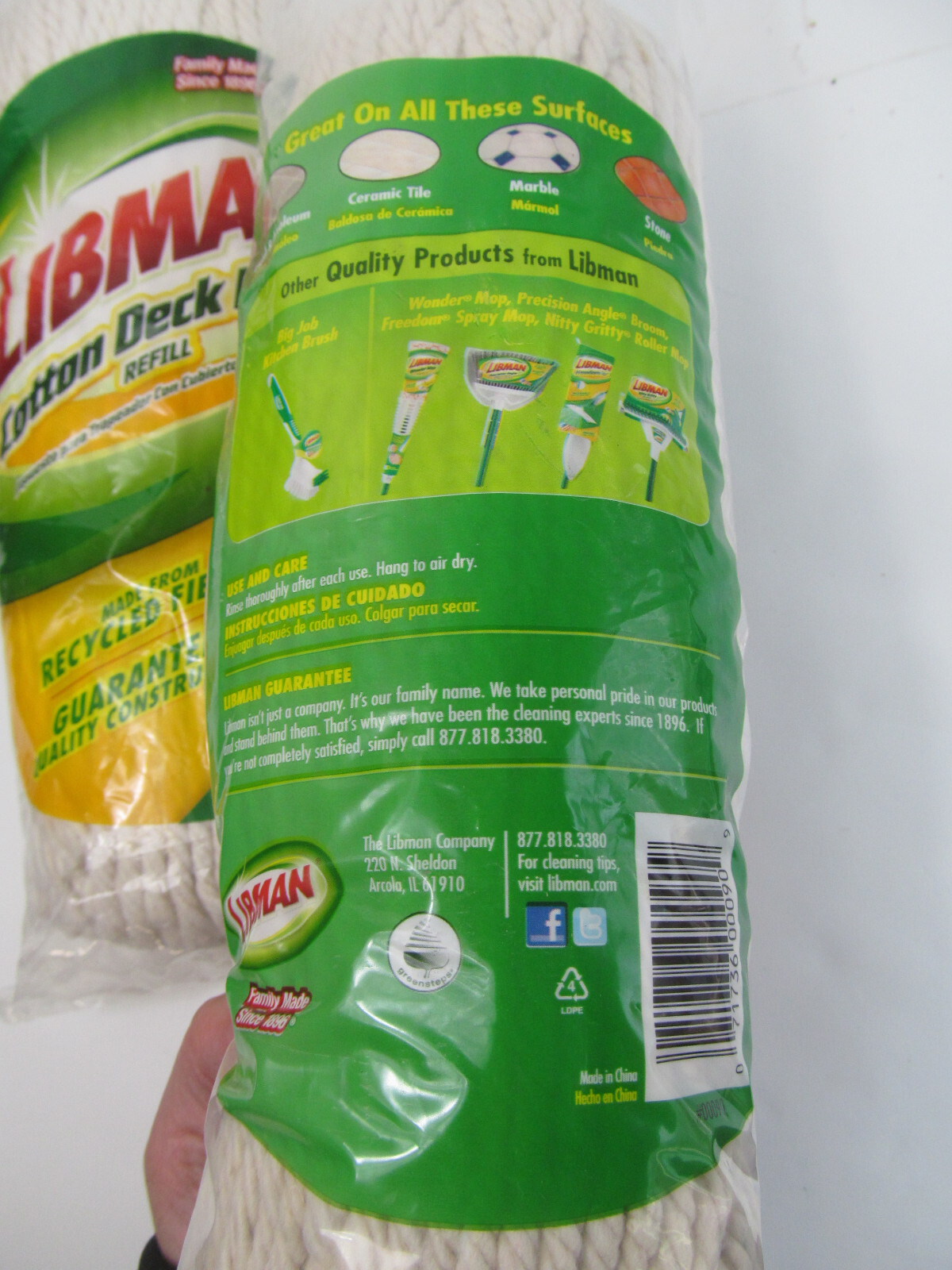 2 Cotton Floor Mop Head Refill Replacement Cleans Vinyl Ceramic Tile Libman F