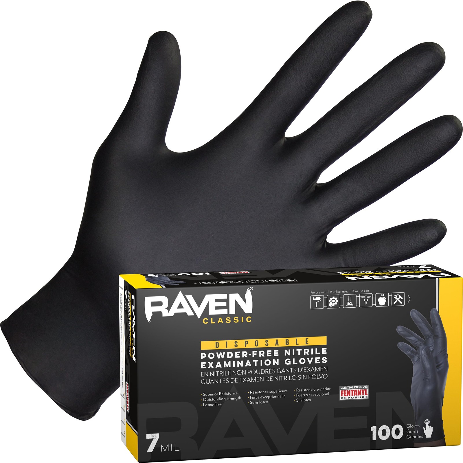 SAS 10 Pack 66519 Raven 7 mil Black Nitrile 100 Count (Pack of 10),