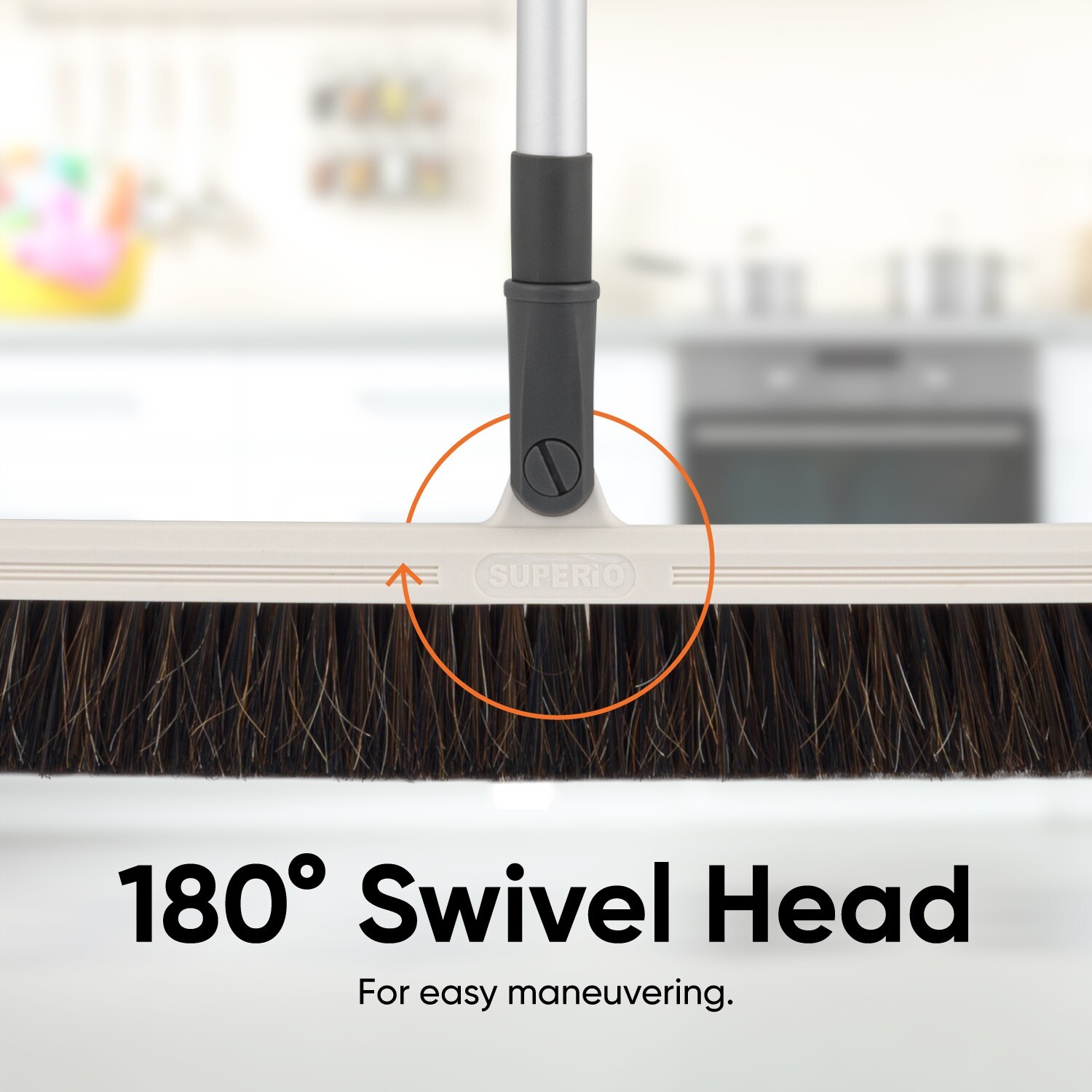 Superio 18″ Horsehair Swivel Broom, Rotating Broom with Telescopic Handle