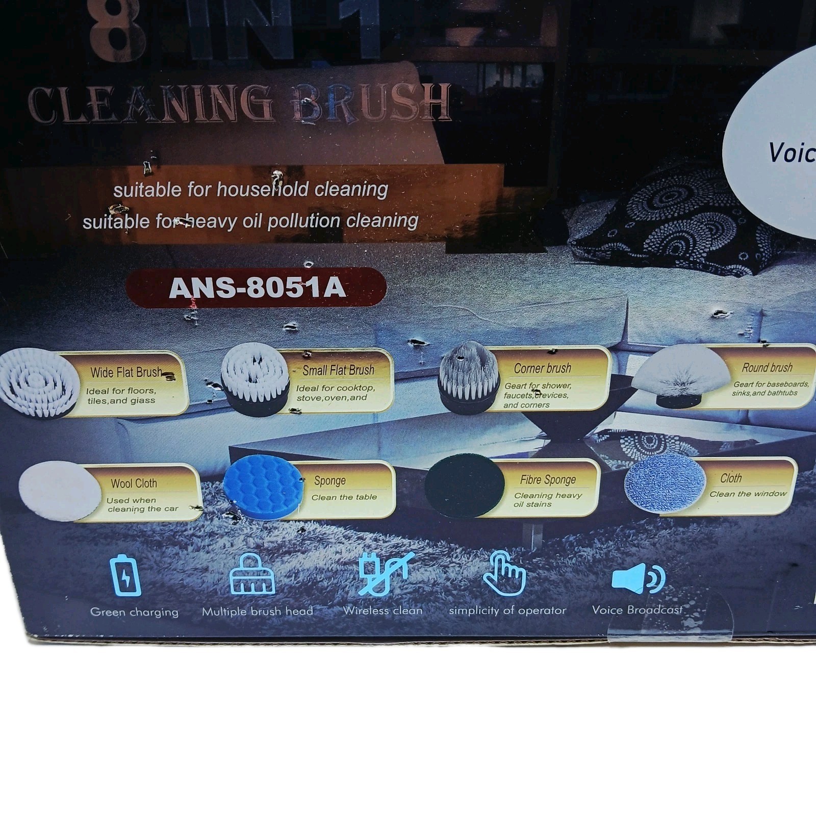 NEW YKYI Electric 8 in 1 Cleaning Brush With Voice Assistant – ANS-8051A 3speed