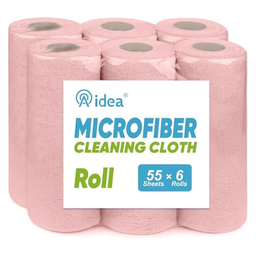 Microfiber Cleaning Cloth 330 Sheets 6 Roll, 55 Count (Pack of 6) Pink