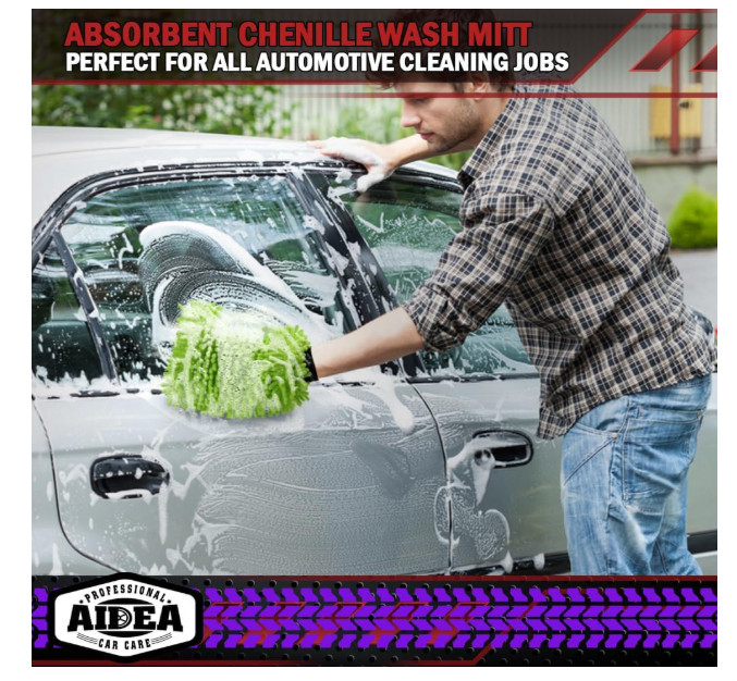 Car Wash Mitt, 2PK Chenille Microfiber Wash Mitt, Scratch-Free & Lint-Free, Rich