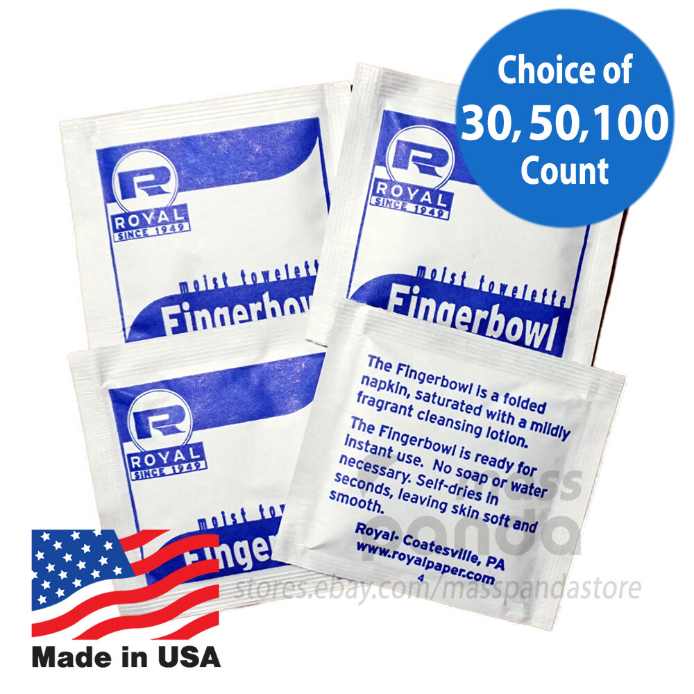 Royal Fingerbowl Moist Towelettes/Wet Wipes Individually Wrapped Lemon-scented