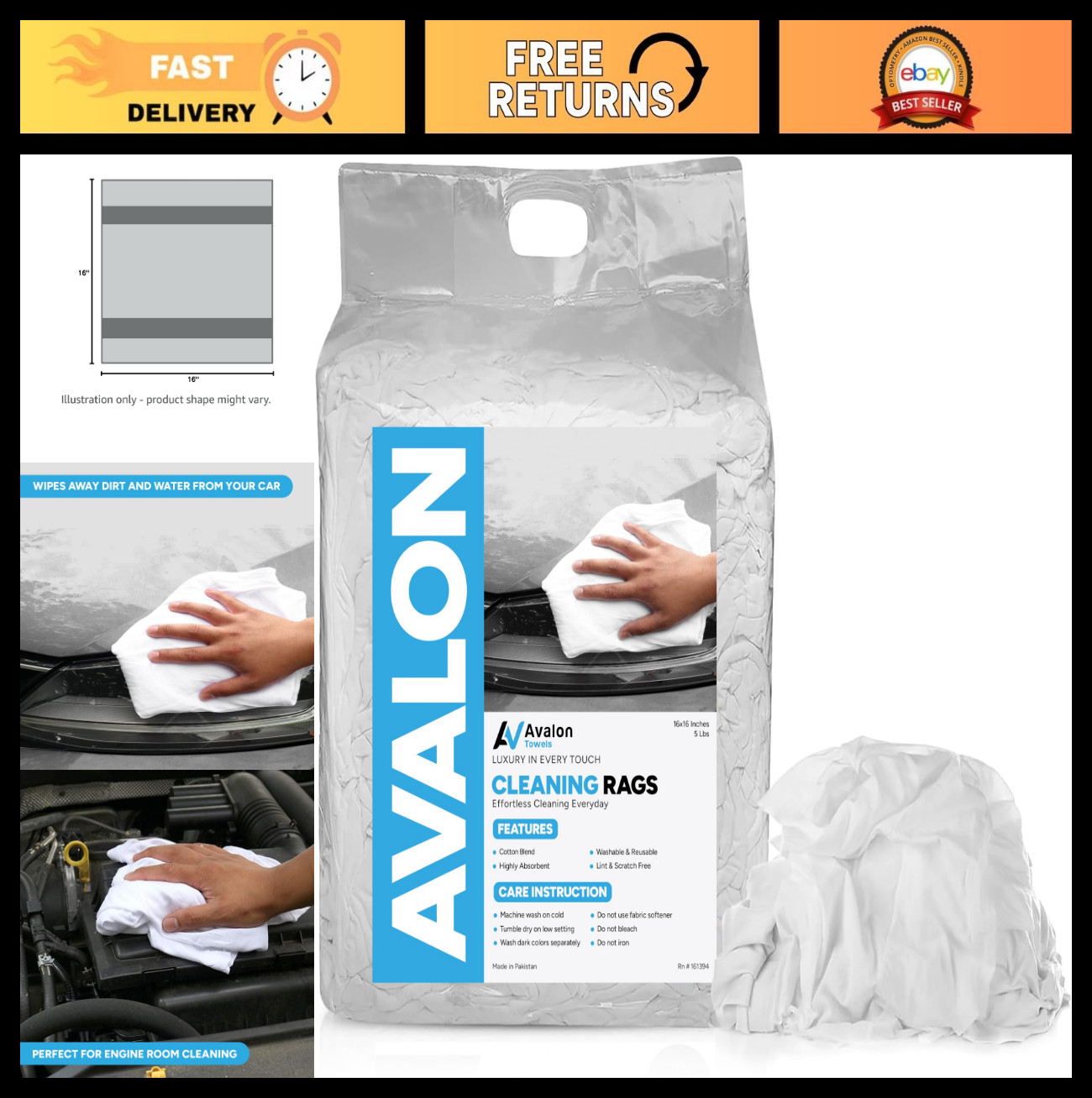 Bulk Cleaning Rags – White Knit T-Shirt Towels (5 lbs) for Home, Auto, Garage, P