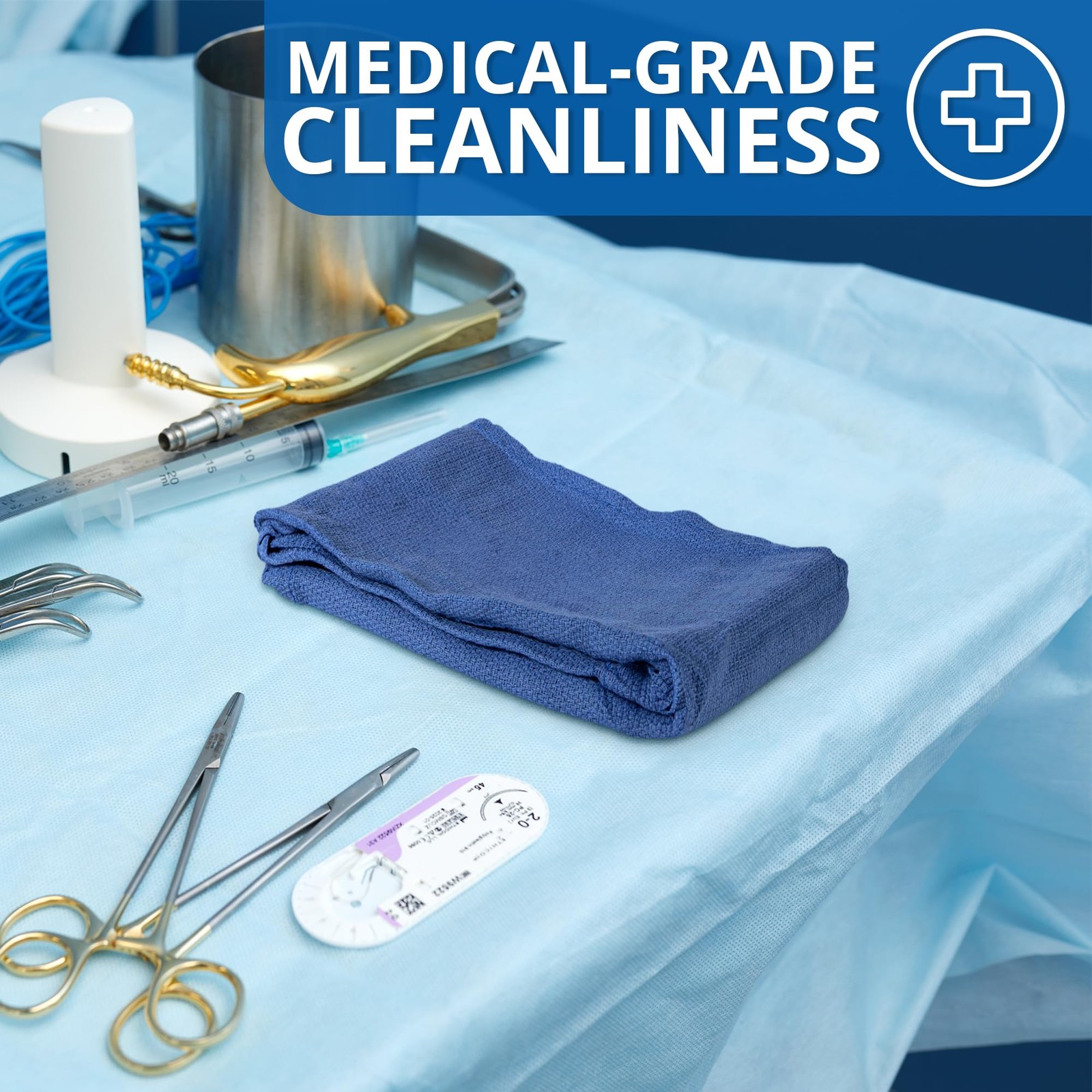 Surgical Towels for Cleaning Huck 12 Pack 100% Cotton 16″ x 26″, Blue