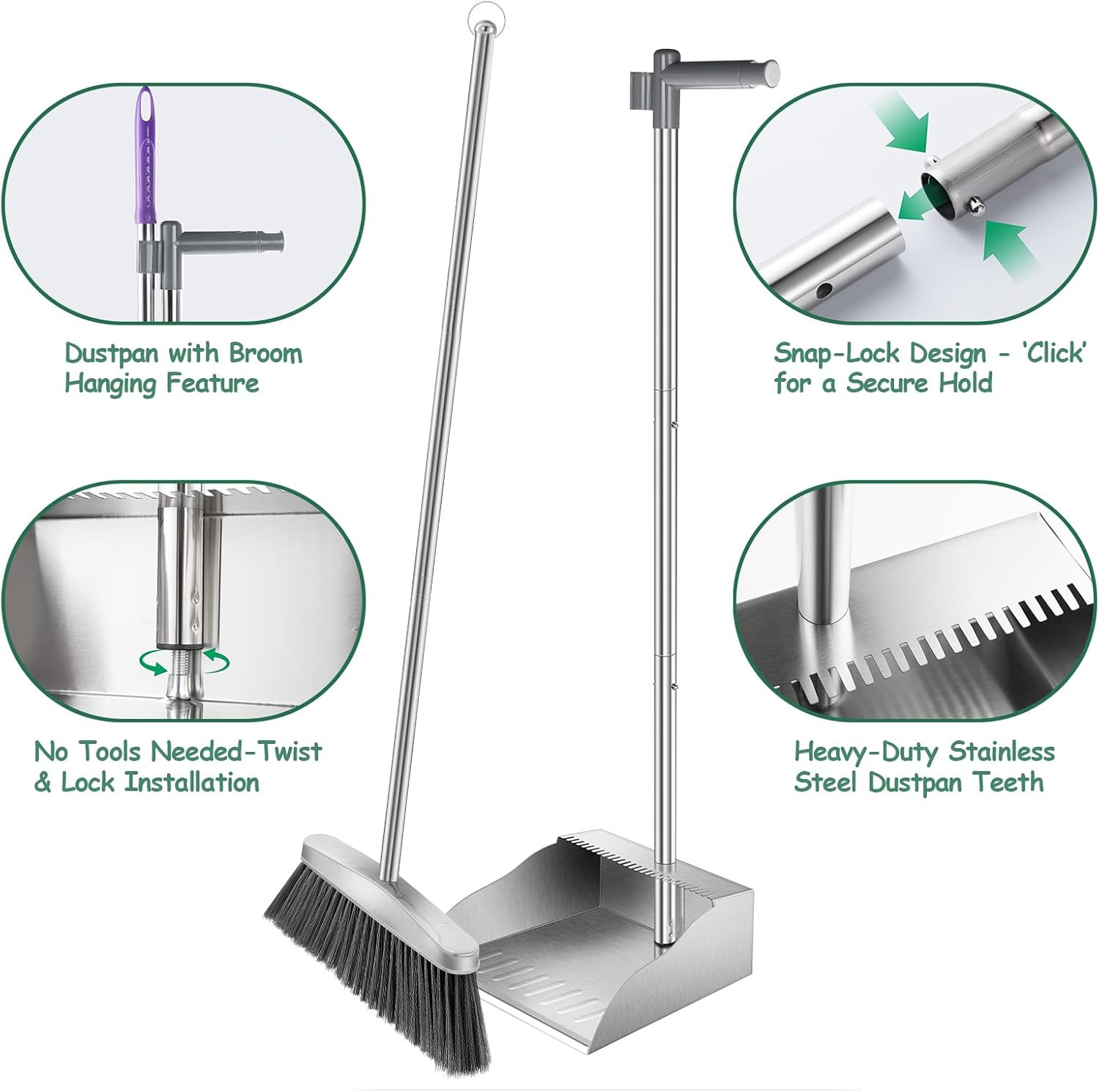 Metal Broom with Dustpan Combo Set-Long Handle Broom with Dustpan,Heavy Duty