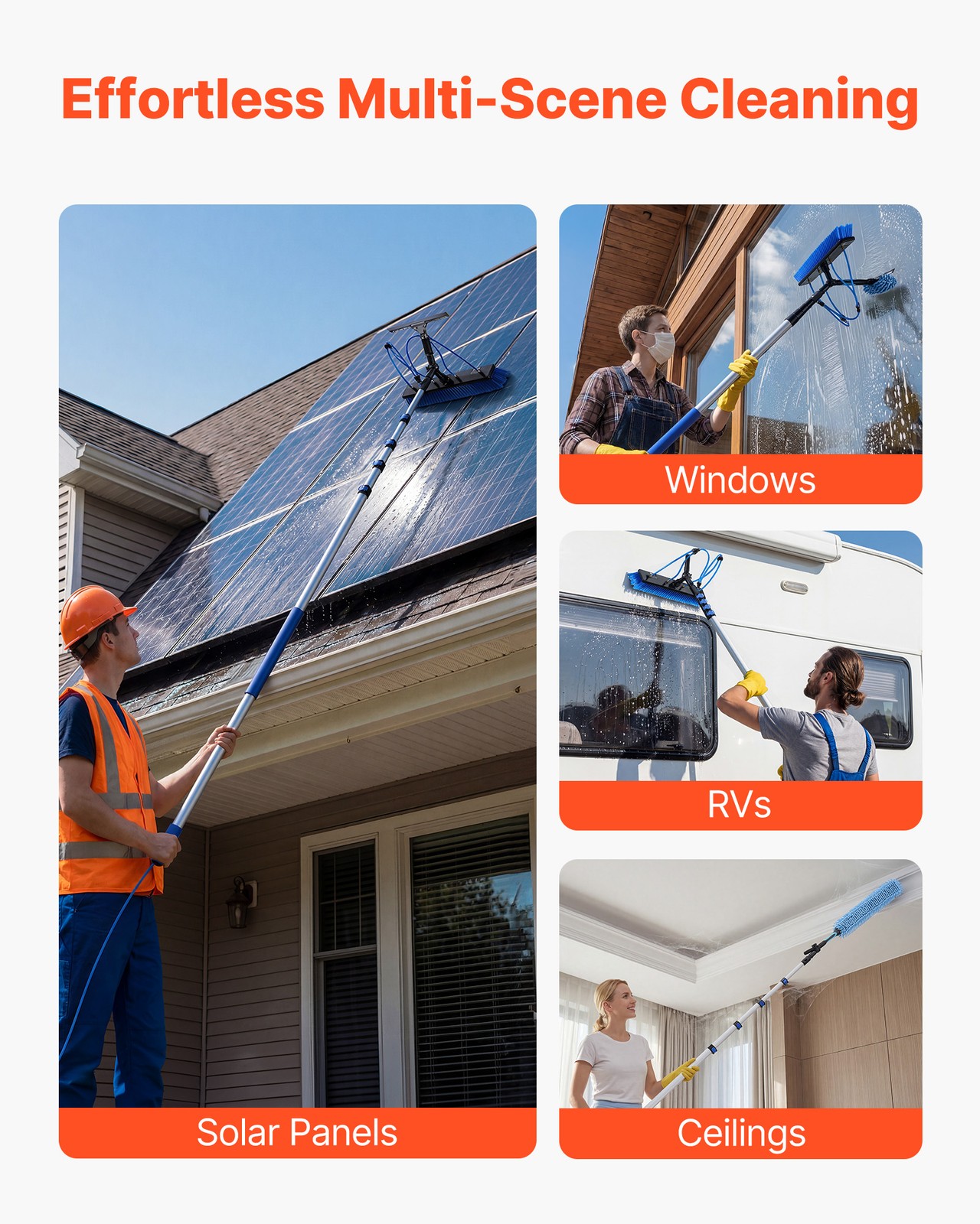 VEVOR Solar Panel Cleaning Kit Water Fed Pole Kit 26 ft with Brush and Squeegee