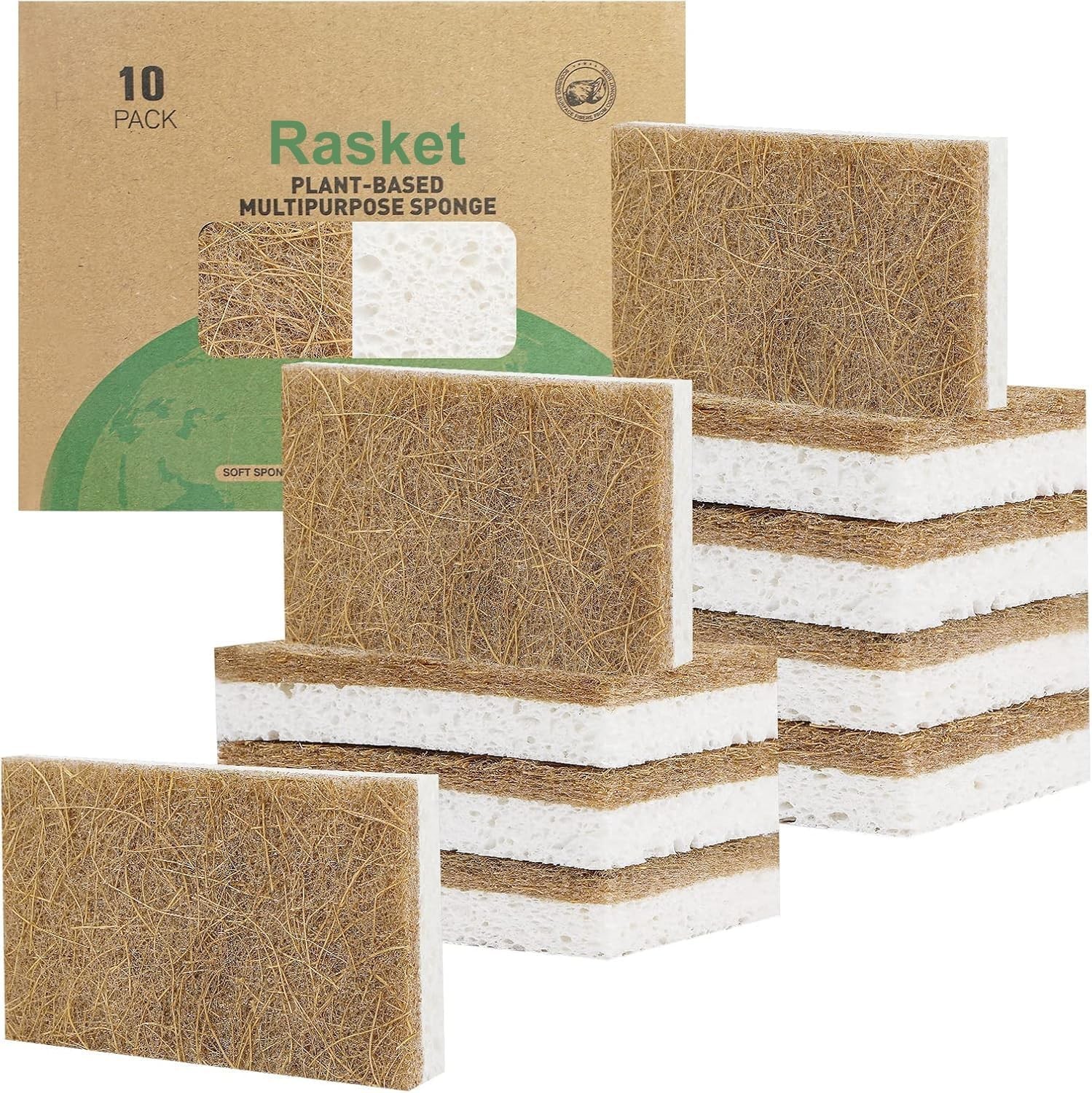 10 Pack Biodegradable Natural Sponges Kitchen – Compostable Cellulose and Coc…