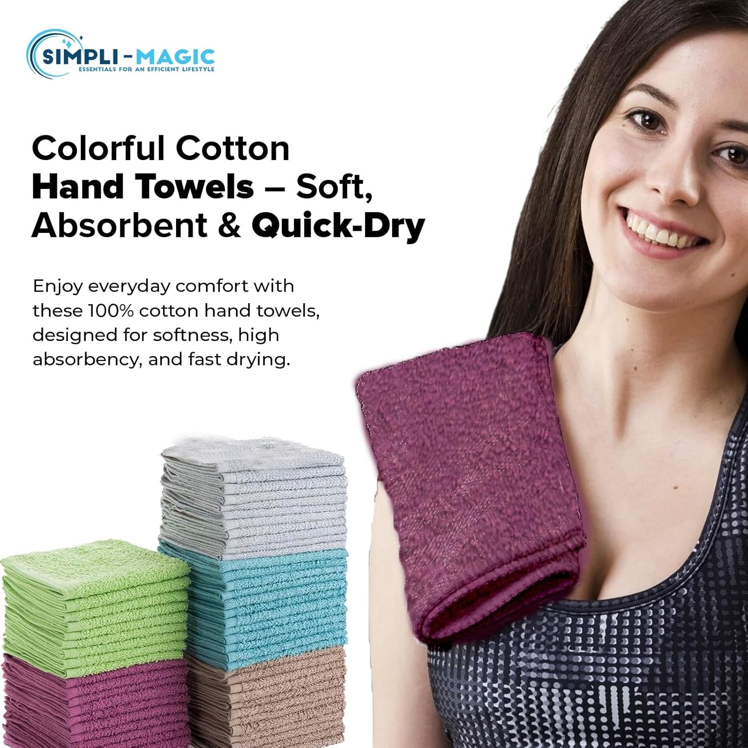 Simpli-Magic Cotton Wash Cloths 12″x12″ (50 Pack) – Highly Absorbent Soft Towels