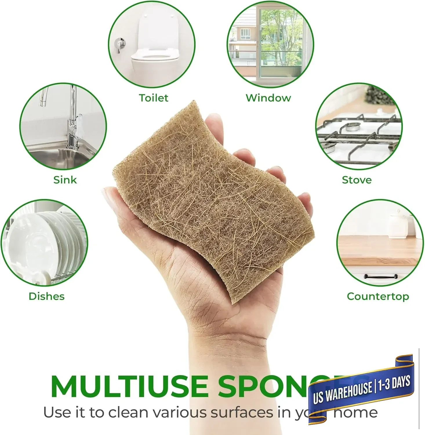 AIRNEX Natural Kitchen Sponges (12 Pack) – Biodegradable Cellulose & Coconut Scr