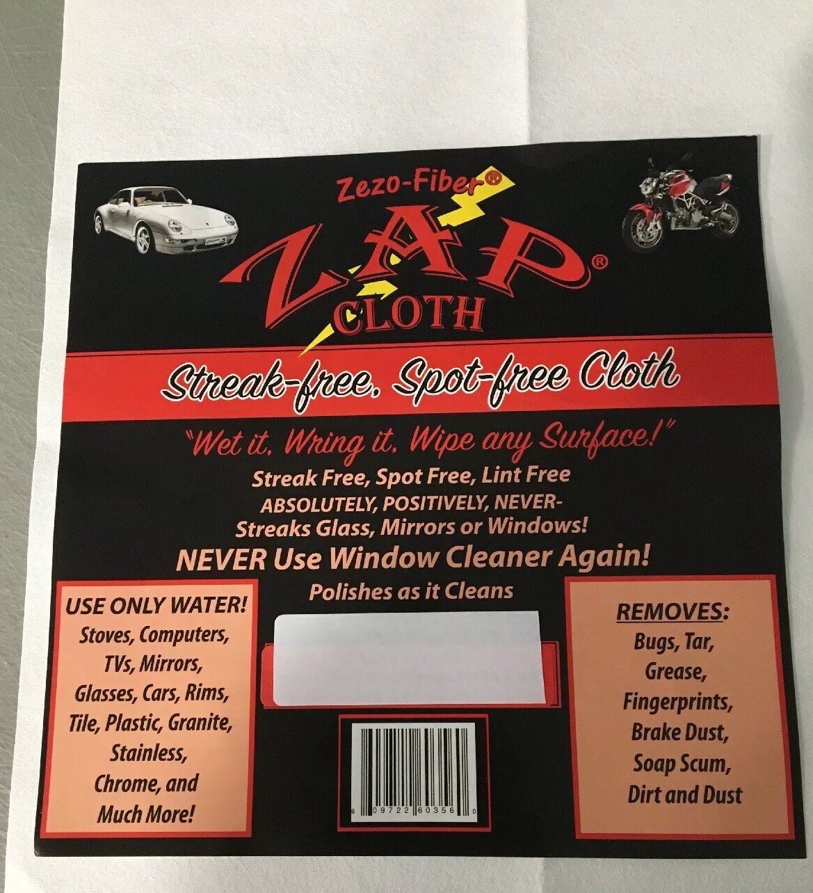 ZAP 10 Pack Zero Fiber Microfiber Cloth Streak & Spot Free Cleaning No Chemicals