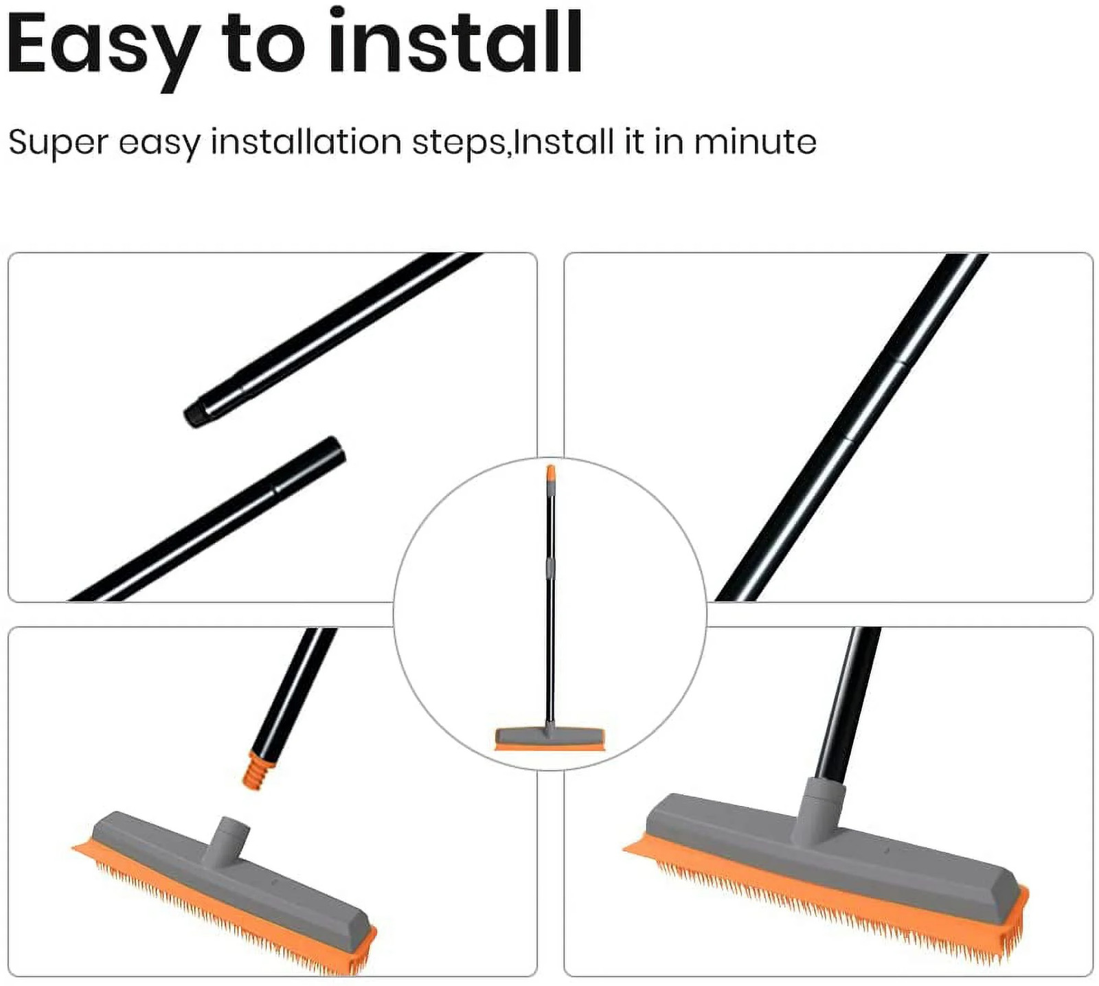 a Rubber Push Handle Broom for Hardwood Floor,Carpet Rake Pet Hair Remover Broom