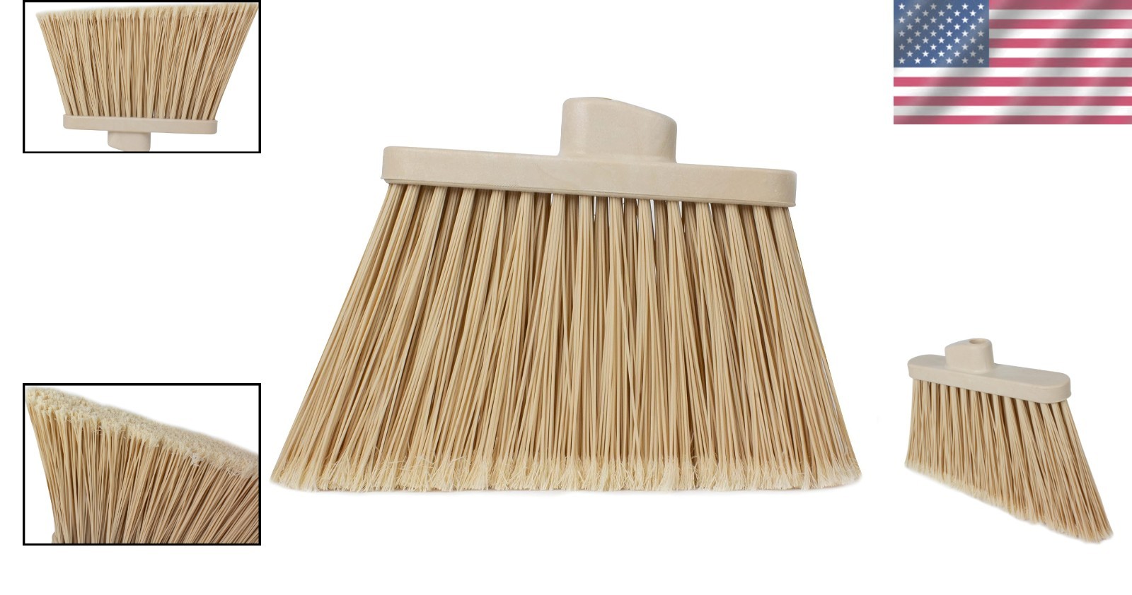 Angled 12-Inch Plastic Broom Head with Flagged Bristles for Indoor Outdoor Use