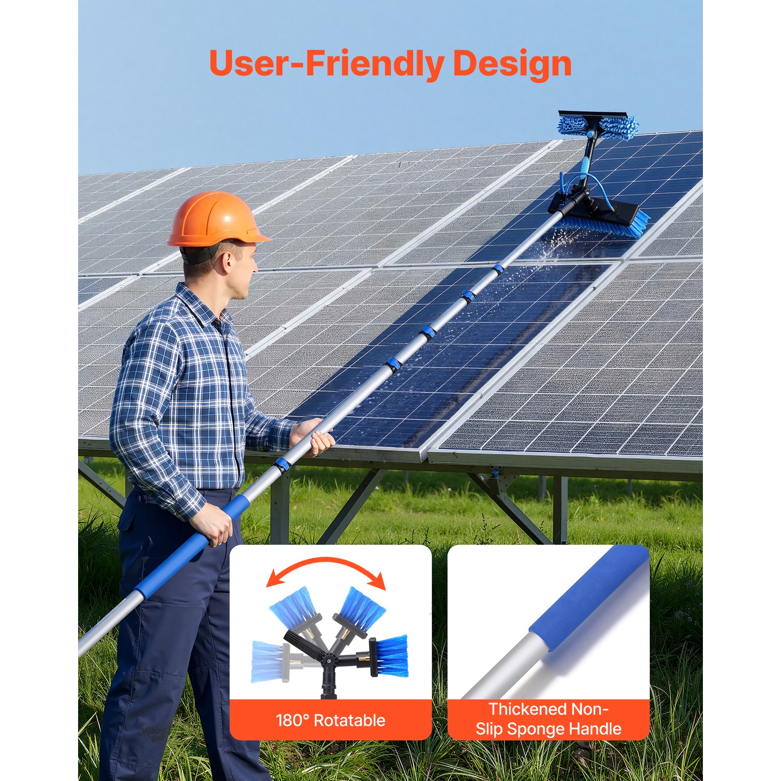 Uimoso Solar Panel Cleaning Kit with 33 ft Water Fed Pole and Brush