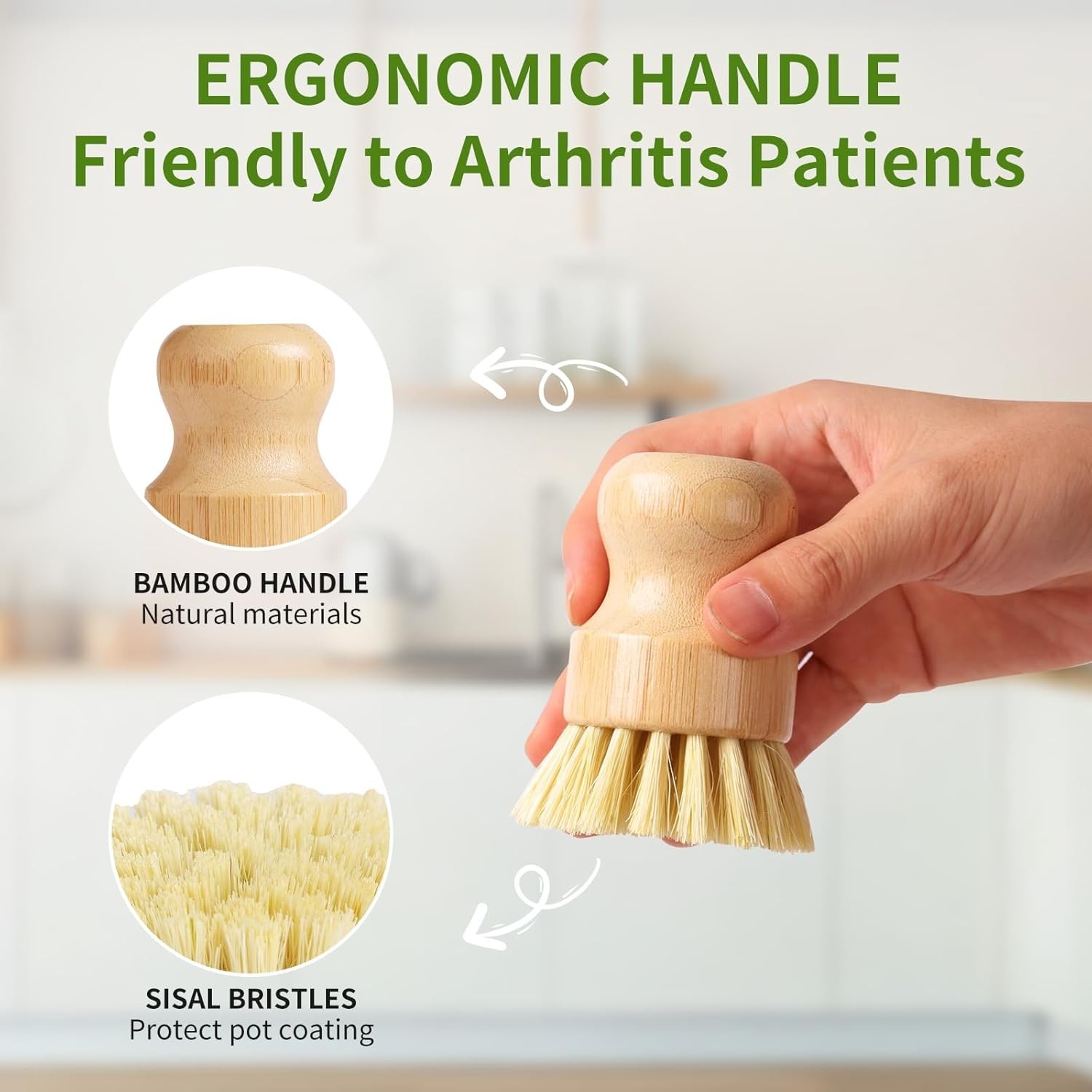4 Pack Bamboo Dish Brush, Dish Scrubber Brush with Sisal Bristle, Natural Scr…