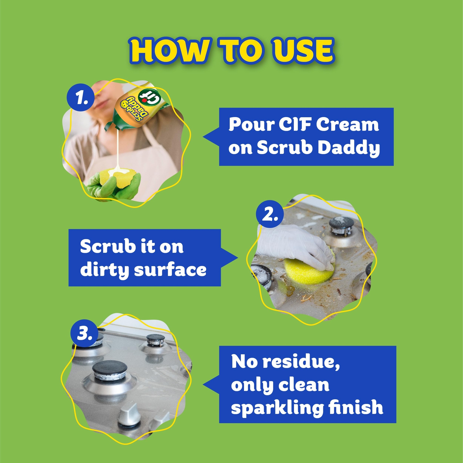 3 Count Scrub Daddy Mommy Cleaning Sponge Kit with Cif Cream Multi Surface Cl…