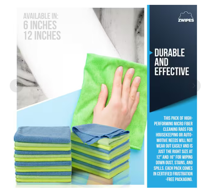 12 in. x 16 in. Multi-Colored Microfiber Cleaning Cloths (12-Pack)- Model # 735