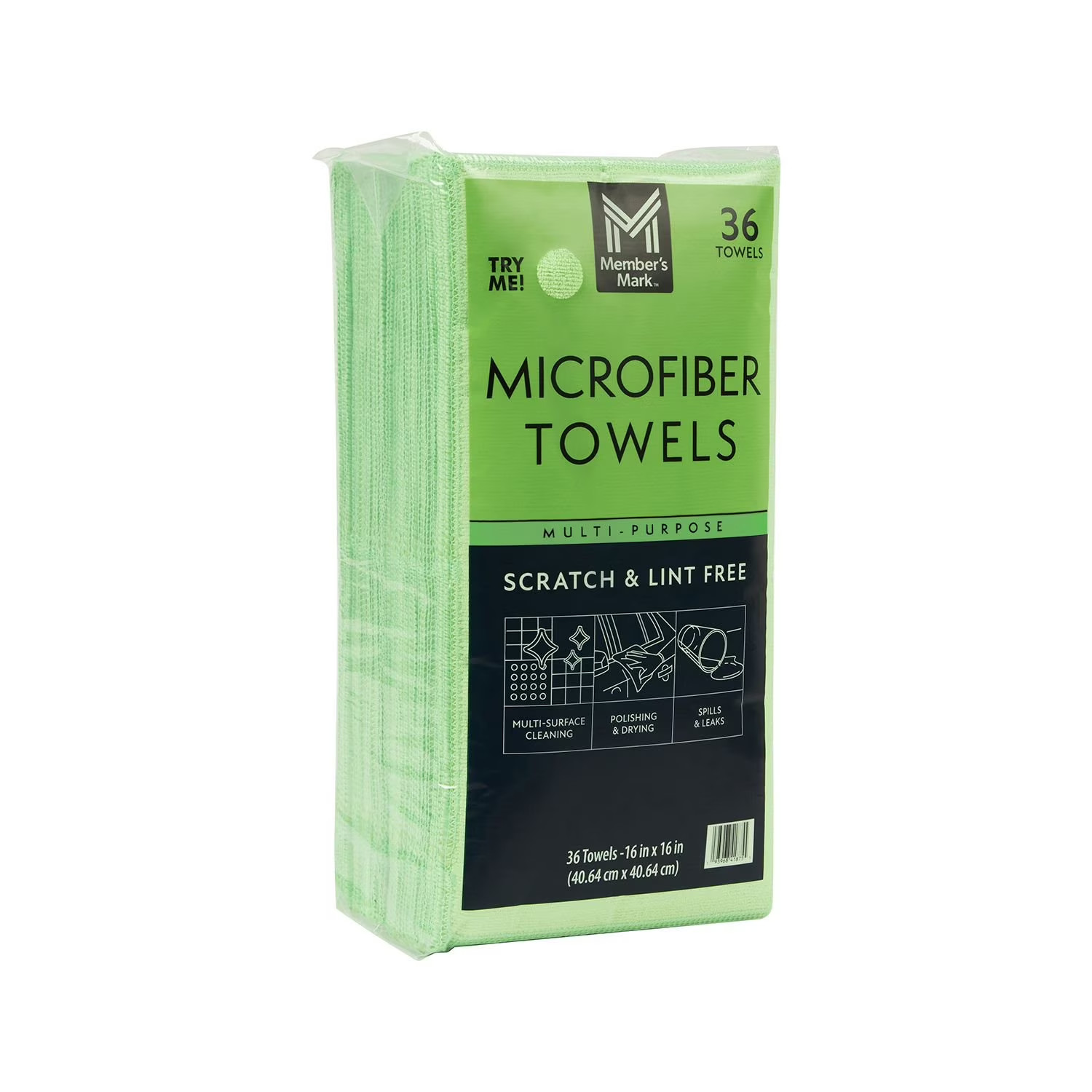 Member’s Mark Microfiber Towels, Green, 16″ x 16″, 36 Count Cleaning Cloths