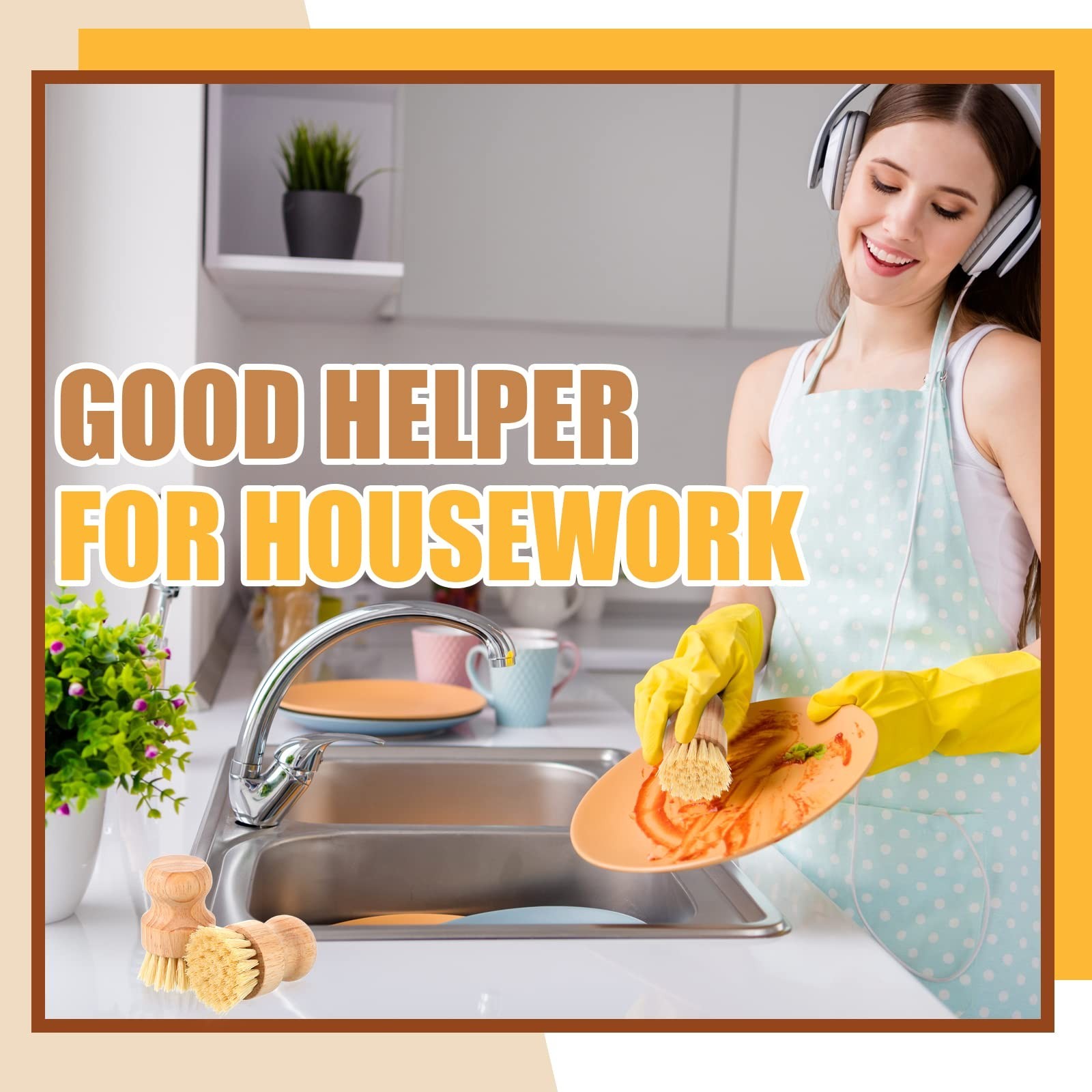100 Bamboo Dish Scrub Brushes Set – Natural Sisal Bristles for Kitchen Cleaning