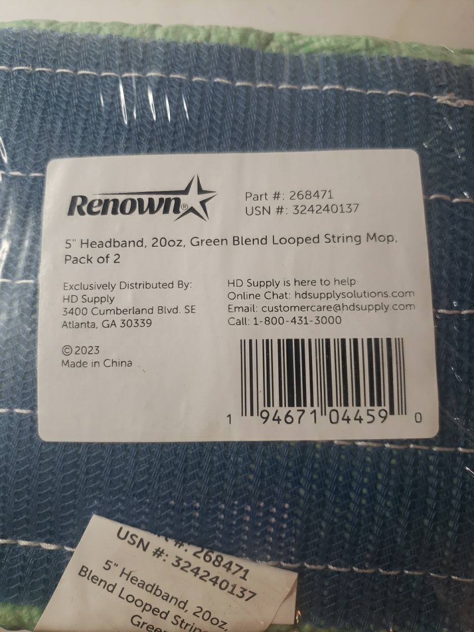 Renown 5″ Headband 20oz. Green Blend Looped String Mop Pack Of 2