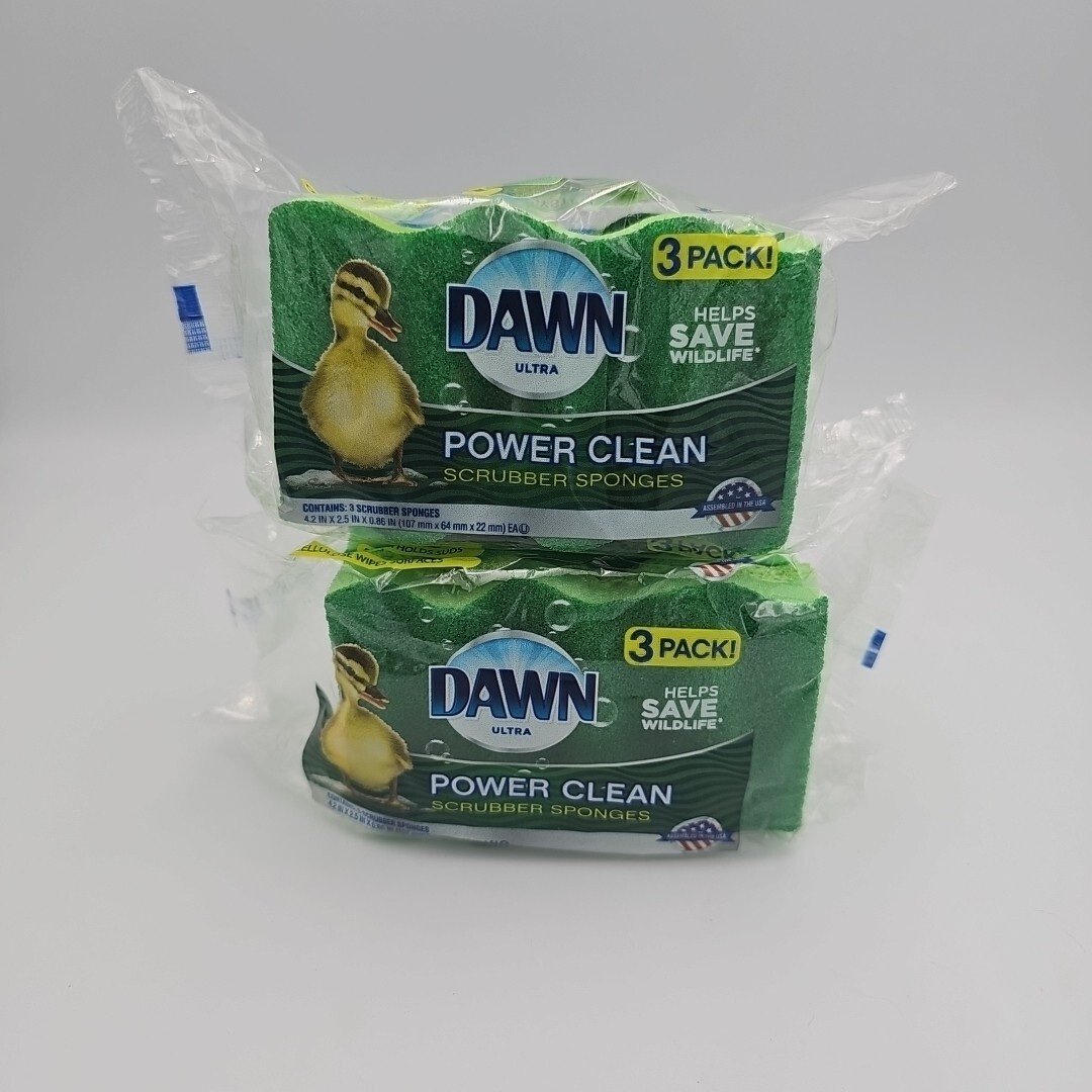Dawn Power Clean Scrubber Sponges 3 Pack Lot Of 2 (6 sponges)