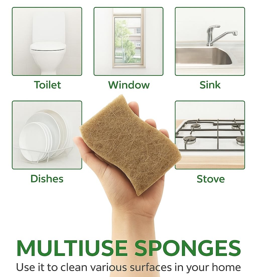 Eco Friendly Biodegradable Kitchen Sponges 12 Pack – Natural Compostable Cell…