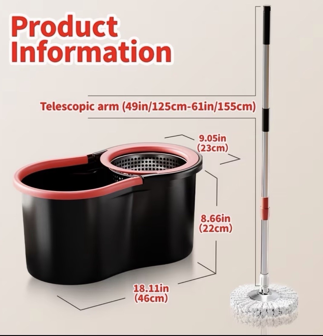 360 Spin Mop Bucket System Hands Free Self Wringing w/ 3 Microfiber Mop Heads