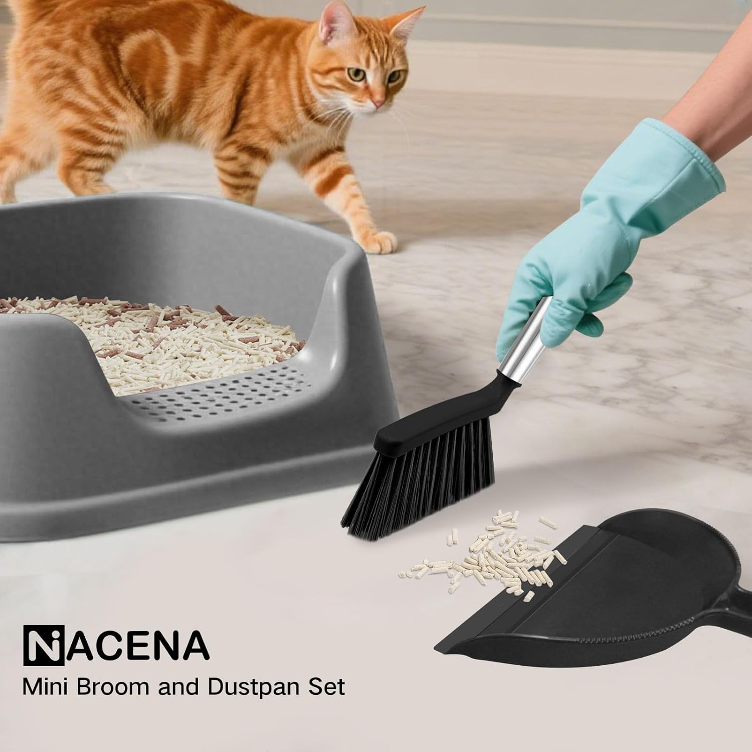 Mini Broom and Dustpan Set, Small Dust Pan and Brush Set with Handle Dustpan