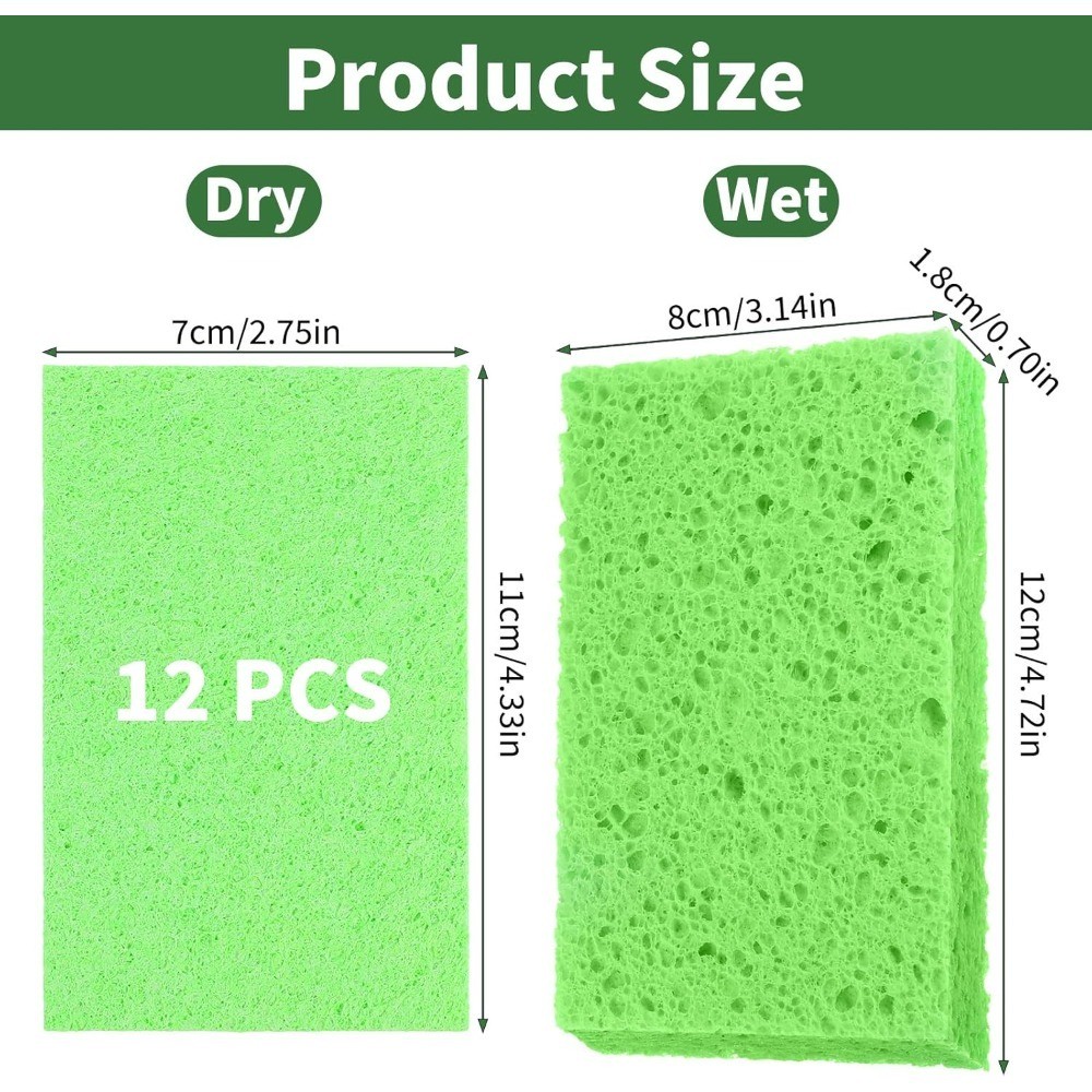 Pop up Sponges 12 Pack Green Cellulose Sponges for Kitchen Cleaning Dish Washing